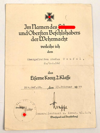 Verleihungsurkunde und Heldengedenkblatt  eines...