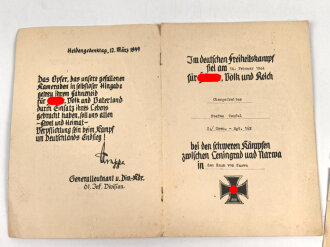 Verleihungsurkunde und Heldengedenkblatt  eines Angehörigen Grenadier Regiment 162.