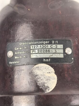 Luftwaffe,  elektrischer Drehzahlmesser Fl 20286-3. Verbaut unter anderem in Ju88. Funktion nicht geprüft