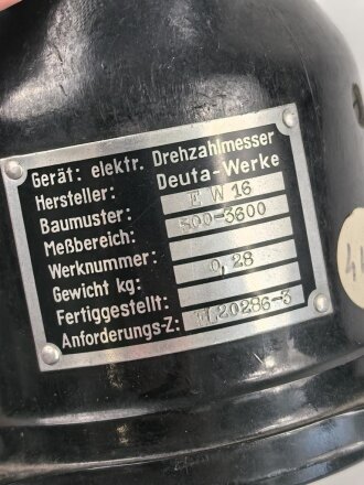Luftwaffe,  elektrischer Drehzahlmesser Fl 20286-3. Verbaut unter anderem in Ju88. Funktion nicht geprüft