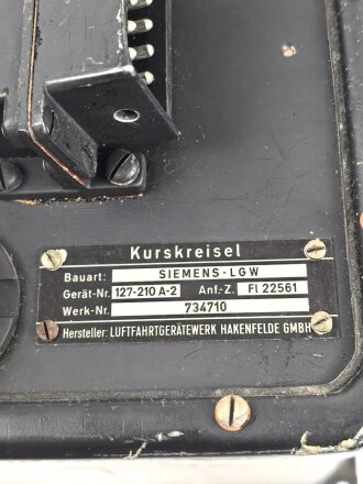 Luftwaffe Kurskreisel Fl 22561, Funktion nicht geprüft, u.a. in Ju88, Me110 verbaut