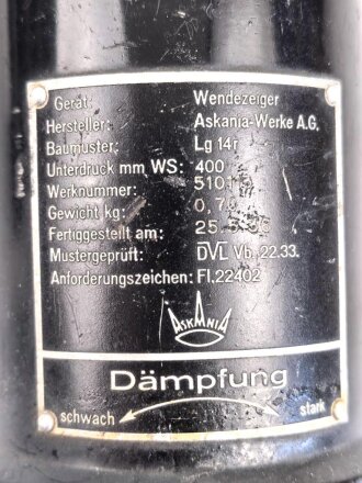 Luftwaffe Elektrischer Wendezeiger FL 22402, Verbaut unter anderem in BF109. Funktion nicht geprüft