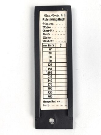Luftwaffe , Deviationstabelle für BF109, FL 23906, Neuzeitliche Sammleranfertigung