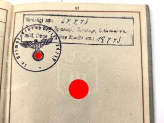 Wehrpaß für eine  Mann aus Rudolstadt, wenige Einträge