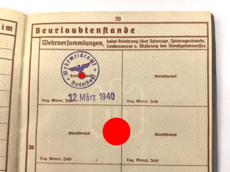 Wehrpaß für eine  Mann aus Rudolstadt, wenige Einträge