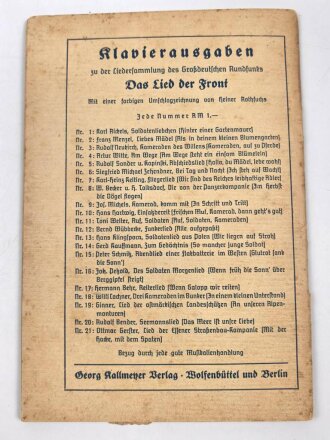 "Das Lied der Front - Liedersammlung des Großdeutschen Rundfunks",  Heft 3, 1940, 89 Seiten, 13 x 19 cm, gebraucht