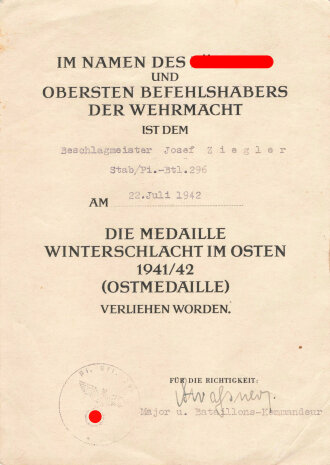 Gruppe Verleihungsurkunden Artilleristen und späteren Pioniers der Wehrmacht.