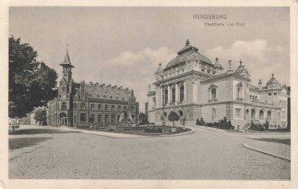 Ansichtskarte "Rendsburg - Stadhalle und Post"