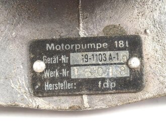 Me262, Waldwerk Kuno. Ölpumpe " Motorpumpe 18 L" Gerät Nummer 19-1103 A-1. Grob gereinigt, Funktion nicht geprüft.