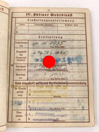 Wehrpaß Luftwaffe, eingestellt am 4.11.1935 bei Infanterie Regiment 6 St.Pölten.