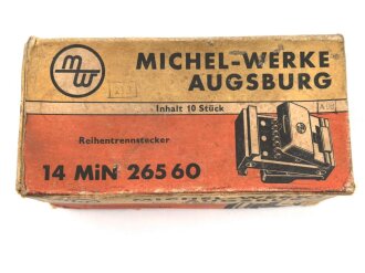 Me262, Waldwerk Kuno. 10 Stück Reihentrennstecker " 14 MIN 265 60" in originaler Umverpackung der " Michel-Werke Augsburg"