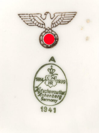Heer, Kantinenporzellan Tassenunterteller, Hersteller Hutschenreuther Hohenberg Germany 1941, Durchmesser 14cm, gebraucht