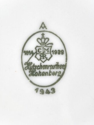 Kantinenporzellan Tassenunterteller, Hersteller Hutschenreuther Hohenberg 1943, Durchmesser 14cm, gebraucht