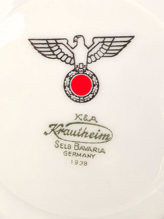 Heer, Kantinenporzellan Tassenunterteller, Hersteller K&A Krautheim Selb Bavaria Germany 1938, Durchmesser 14cm, gebraucht