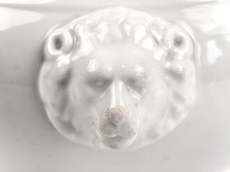 Heer, Kantinenporzellan große Terrine mit Löwenköpfen, Durchmesser etwa 24cm, Hersteller Johann Haviland Bavaria 1940. Gebraucht