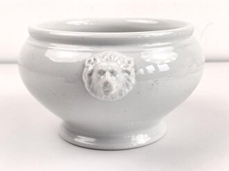 Heer, Kantinenporzellan große Terrine mit Löwenköpfen, Durchmesser etwa 24cm, Hersteller Johann Haviland Bavaria 1940. Gebraucht