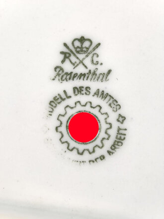 Deutsche Arbeitsfront, Kantinenporzellan kleine Vorlegeplatte, Hersteller Rosenthal. Gesamtlänge 25,5cm, gebraucht