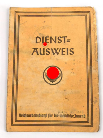 Reichsarbeitdienst für die weibliche Jugend, Dienstausweis einer Stabsführerin, ausgestellt 16. Juni 1943, mit einigen Fotos und einem Dokument