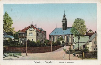 Ansichtskarte "Oelsnitz im Erzgebirge" mit Stempelung "Reservelazarett" datiert 1916