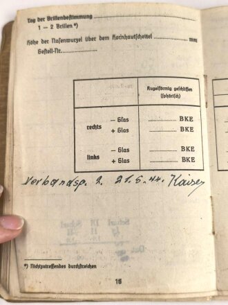 Soldbuch Kriegsmarine, ausgestellt am 6.12.1943. Ausgegebener Stahlhelm, Nachrichten Ersatz Abteilung 6, Flakausbildungskompanie Schillig, an 10.7.44 Unterseebootslehrdivision.