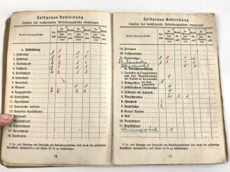 Soldbuch Kriegsmarine, ausgestellt am 6.12.1943. Ausgegebener Stahlhelm, Nachrichten Ersatz Abteilung 6, Flakausbildungskompanie Schillig, an 10.7.44 Unterseebootslehrdivision.