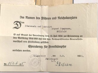 Bayern, Militärpaß eines Angehörigen im 17. Infanterie Regiment. Frankreichfeldzug, unter anderem Verdu, Höhe 344.  9.-14.10.16 Nahkampfmittelschule Lager Hammelburg.