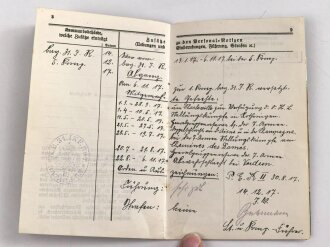 Bayern, Militärpaß eines Angehörigen im 17. Infanterie Regiment. Frankreichfeldzug, unter anderem Verdu, Höhe 344.  9.-14.10.16 Nahkampfmittelschule Lager Hammelburg.