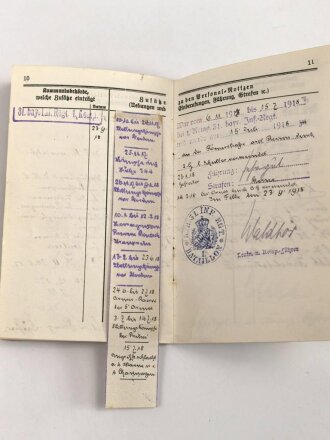Bayern, Militärpaß eines Angehörigen im 17. Infanterie Regiment. Frankreichfeldzug, unter anderem Verdu, Höhe 344.  9.-14.10.16 Nahkampfmittelschule Lager Hammelburg.