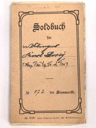 1. Weltkrieg, Soldbuch ausgestellt 1917