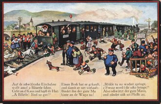 Ansichtskarte "Auf de schwäbische Eisebahne!"
