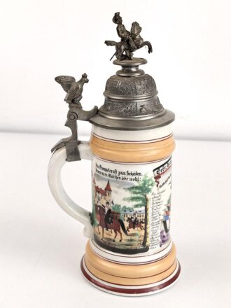 Preußen, Reservistenkrug eines Angehörigen im "1. Garde Ulanen Regiment Potsdam 1901-04" Guter Gesamtzustand, gebrauchsspuren, ungereinigtes Stück
