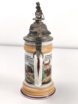 Preußen, Reservistenkrug eines Angehörigen im "1. Garde Ulanen Regiment Potsdam 1901-04" Guter Gesamtzustand, gebrauchsspuren, ungereinigtes Stück