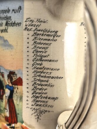 Preußen, Reservistenkrug eines Angehörigen im "Dragoner Regiment Nr.19 Oldenburg 1905-1908" Steinzeugkrug mit Alters- und Gebrauchsspuren, ungereinigtes Stück