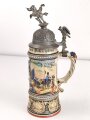 Preußen, Reservistenkrug eines Angehörigen im "Dragoner Regiment Nr.19 Oldenburg 1905-1908" Steinzeugkrug mit Alters- und Gebrauchsspuren, ungereinigtes Stück