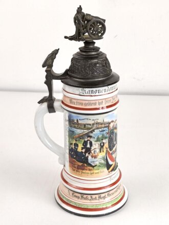 Preußen, Reservistenkrug eines Angehörigen im "Fuß Artillerie Regiment Nr.3 Mainz 1903-05" Ungereinigtes Stück mit Gebrauchs- und Altersspuren
