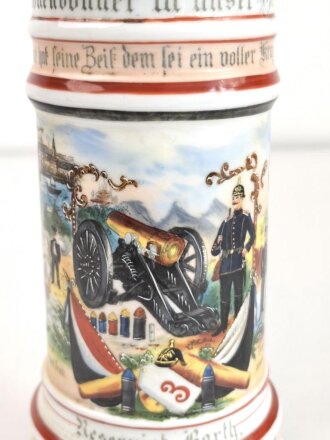 Preußen, Reservistenkrug eines Angehörigen im "Fuß Artillerie Regiment Nr.3 Mainz 1903-05" Ungereinigtes Stück mit Gebrauchs- und Altersspuren