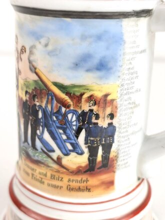 Preußen, Reservistenkrug eines Angehörigen im "Fuß Artillerie Regiment Nr.3 Mainz 1903-05" Ungereinigtes Stück mit Gebrauchs- und Altersspuren