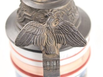 Preußen, Reservistenkrug eines Angehörigen im "Fuß Artillerie Regiment Nr.3 Mainz 1903-05" Ungereinigtes Stück mit Gebrauchs- und Altersspuren