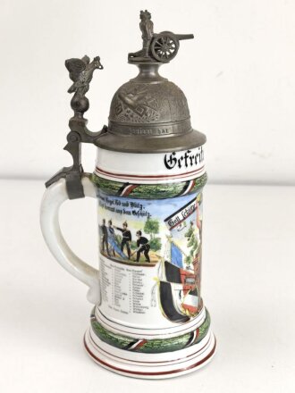 Preußen, Reservistenkrug eines Angehörigen im "2. Garde Feld Artillerie Regiment Potsdam 1905-07" Guter Gesamtzustand mit leichten Gebrauchs- und Altersspuren