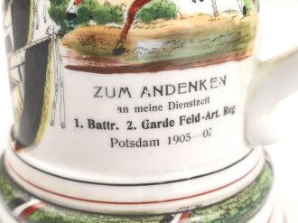 Preußen, Reservistenkrug eines Angehörigen im "2. Garde Feld Artillerie Regiment Potsdam 1905-07" Guter Gesamtzustand mit leichten Gebrauchs- und Altersspuren