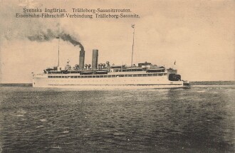 Ansichtskarte "Svenska angfarjan - Eisenbahn-Fährschiff-Verbindung Trälleborg-Sassnitz"