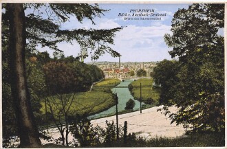 Ansichtskarte "Pforzheim Blick v. Auerbach-Denkmal" datiert 1932