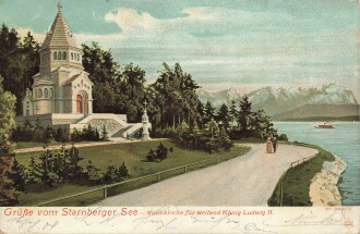 Ansichtskarte "Grüße vom Stanberger See" Votivkirche für weiland König Ludwig II.