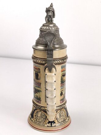 Sachsen, Reservistenkrug eines Angehörigen im "Infanterie Regiment Nr.134 Plauen 1911-13" Steinzeugkrug in gutem Gesamtzustand, der Deckel repariert . Ungereinigtes Stück