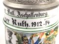Bayern, Reservistenkrug eines Angehörigen im "Jäger Batl. Aschaffenburg 1912-14" Loch im Boden, sonst guter Gesamtzustand