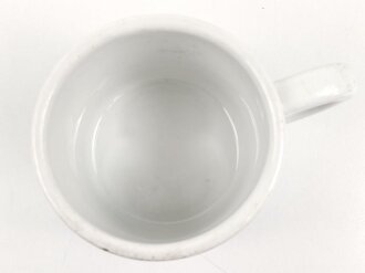 Reichsarbeitsdienst, Kantinenporzellan große Kaffeetasse, Hersteller Hutschenreuther Selb Bavaria 1938, Gesamthöhe 10cm und Durchmesser 10,5cm, gebraucht