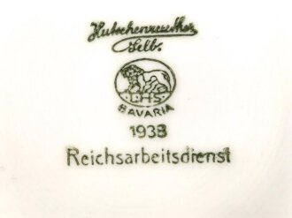 Reichsarbeitsdienst, Kantinenporzellan große Kaffeetasse, Hersteller Hutschenreuther Selb Bavaria 1938, Gesamthöhe 10cm und Durchmesser 10,5cm, gebraucht