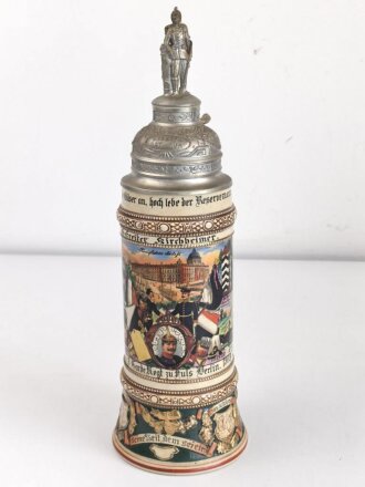 Preußen, Reservistenkrug eines Angehörigen im "3. Garde Regiment zu Fuß Berlin 1908-10" Guter Gesamtzustand mit leichten Gebrauchs- und Altersspuren