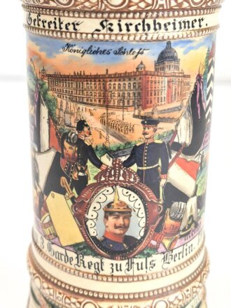 Preußen, Reservistenkrug eines Angehörigen im "3. Garde Regiment zu Fuß Berlin 1908-10" Guter Gesamtzustand mit leichten Gebrauchs- und Altersspuren