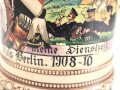 Preußen, Reservistenkrug eines Angehörigen im "3. Garde Regiment zu Fuß Berlin 1908-10" Guter Gesamtzustand mit leichten Gebrauchs- und Altersspuren